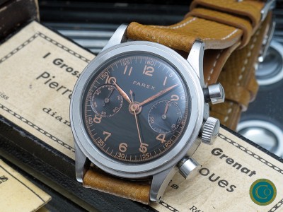 Farex Step-case chrono with black gilt dial