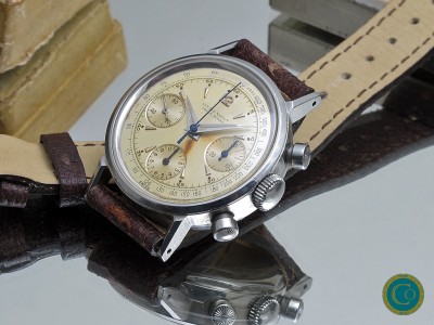 Extremely Rare Ulysse Nardin chronograph with Steel waterproof Borgel (FB) Case  and Tasti tondi pushers