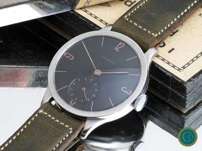 Longines Calatrava with rare Black Bauhaus style gilt dial from 1935