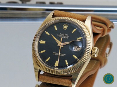 rare 14k Rolex 1601 with a killer black gilt dial from 1960