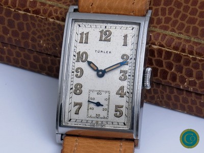 Rare steel Türler rectangular wrist watch from the 20's