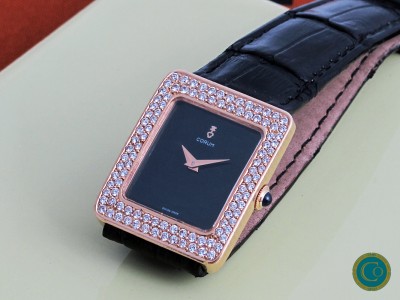 18k gold vintage Corum Tank with hand-set diamonds 