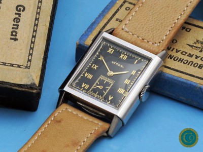 Rare steel Verdal Rectangular Tank watch from the 1930's in NOS condition