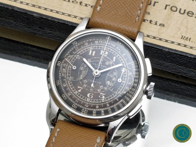  Universal Geneve Compur chronograph from the 30's, with tropical dial and `Breguet numerals 